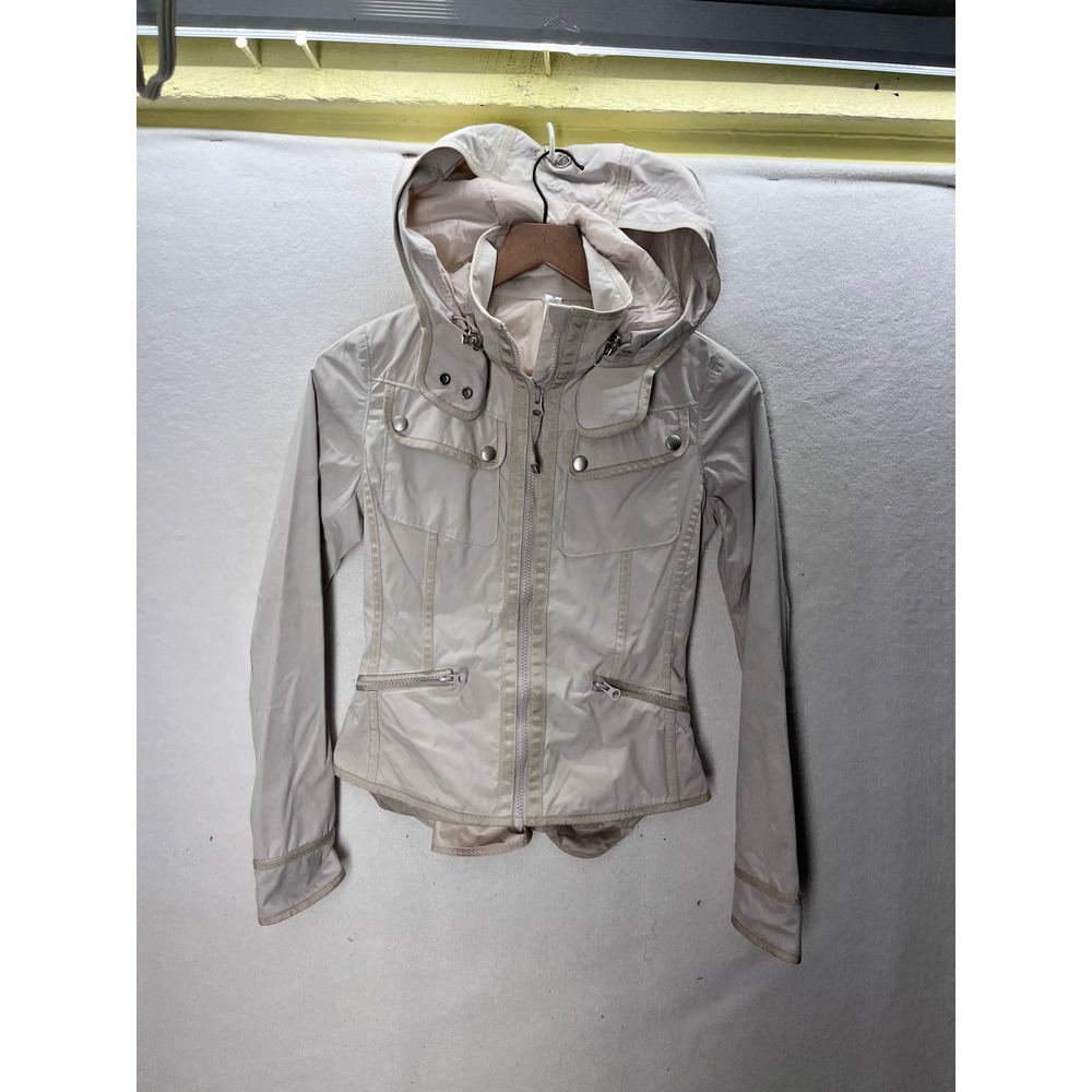 Lululemon Hooded Jacket Women Size 2 Beige Utility Peplum Windbreaker 3356
